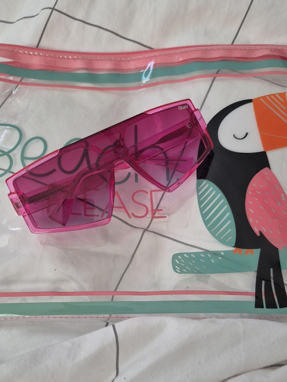 Quay Australia Transparent Fuchsia Shield Sunglasses